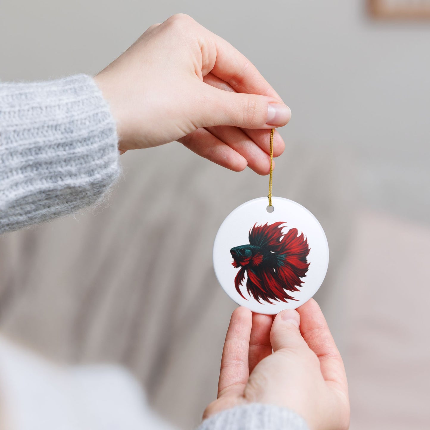 Crimson and Teal Betta Ornament