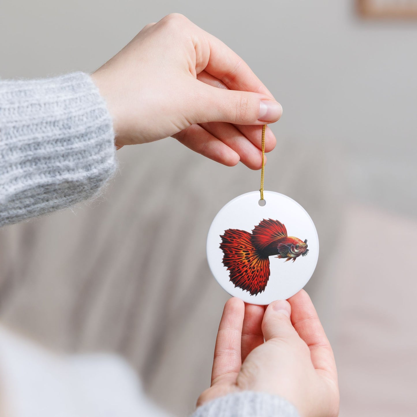 Red Mosaic Guppy Ornament