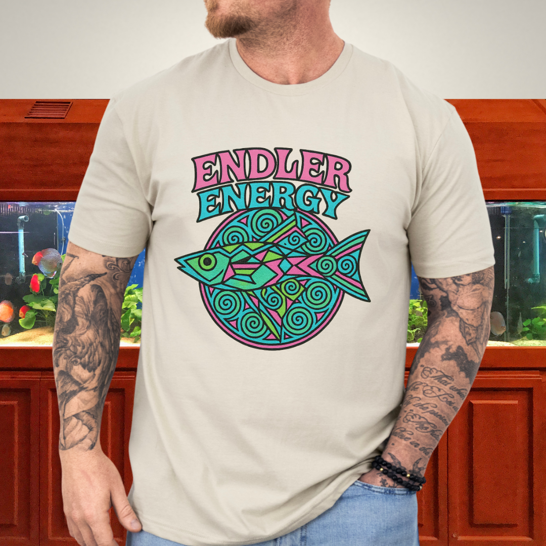 Neon Endler Mandala Tee – Geometric Fish Design