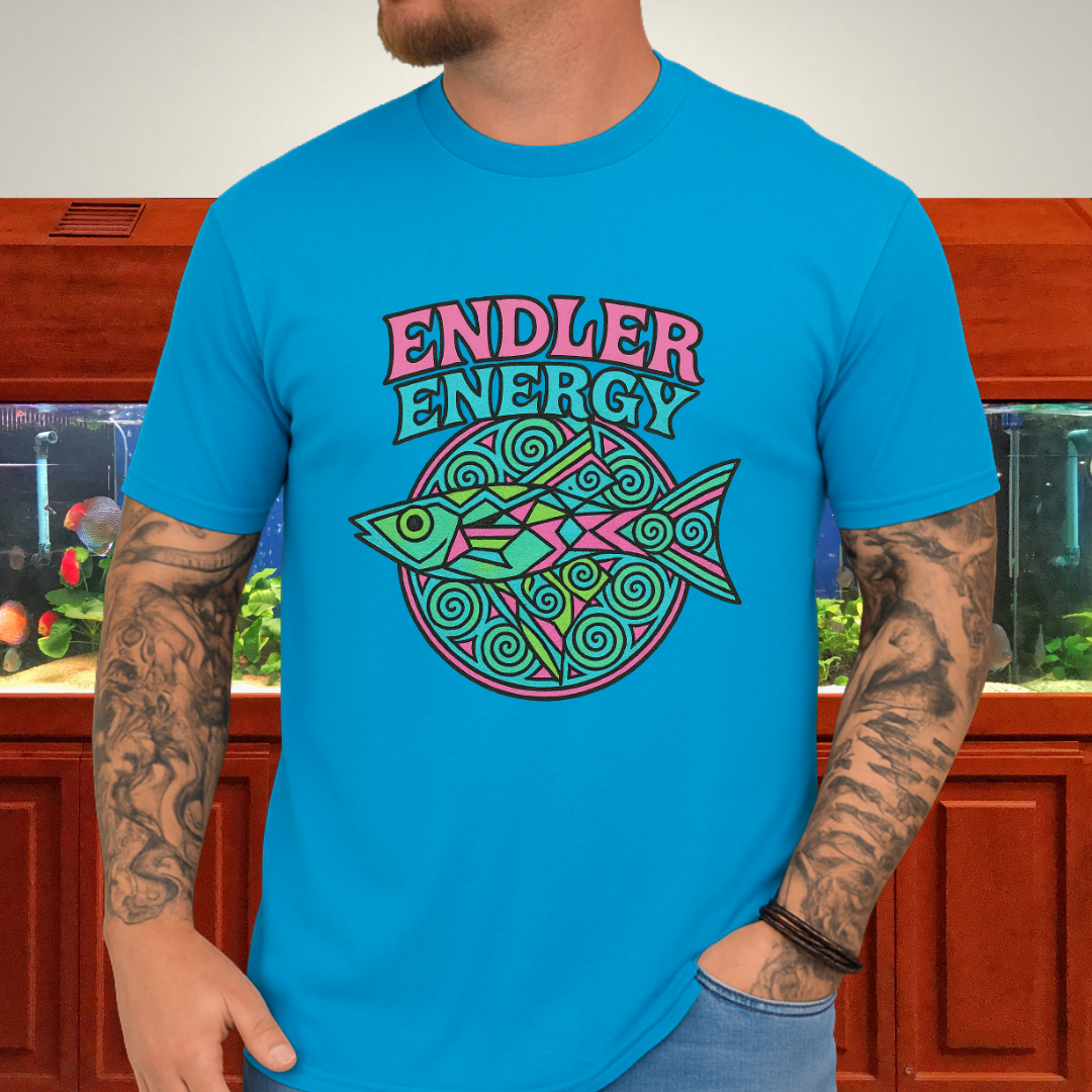 Neon Endler Mandala Tee – Geometric Fish Design