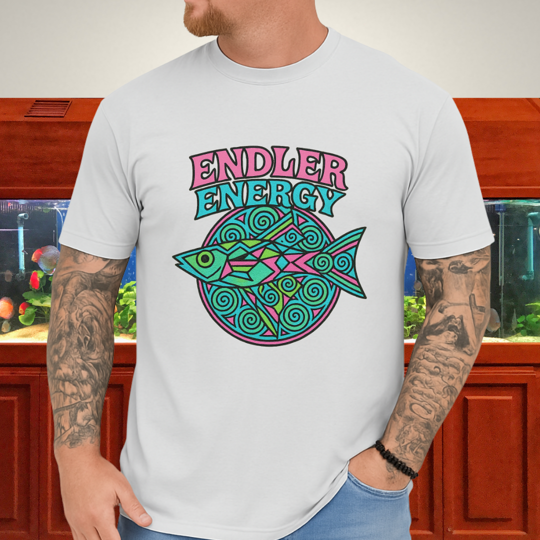 Neon Endler Mandala Tee – Geometric Fish Design