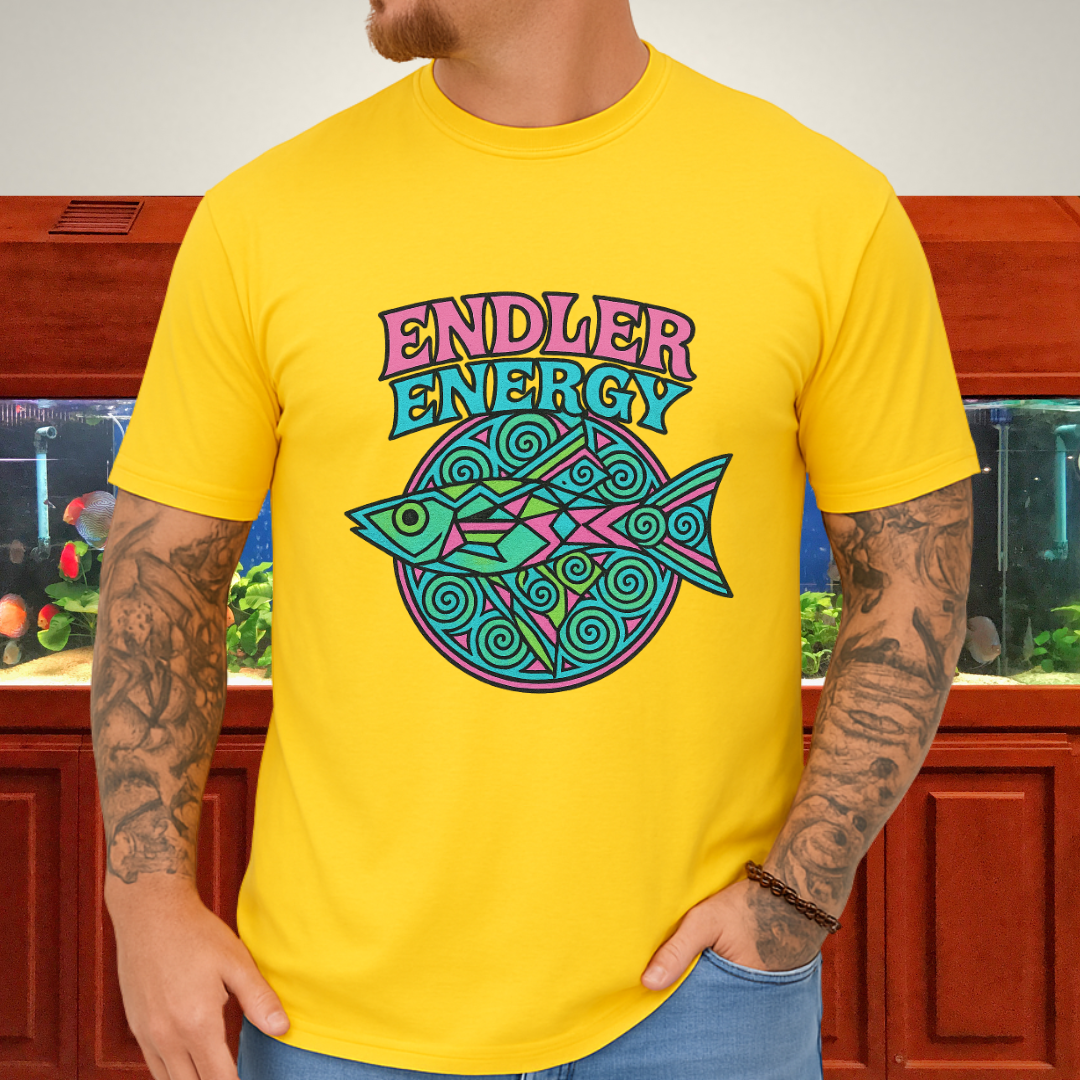 Neon Endler Mandala Tee – Geometric Fish Design
