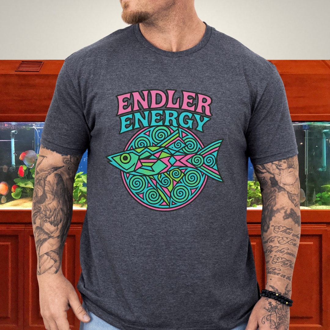 Neon Endler Mandala Tee – Geometric Fish Design
