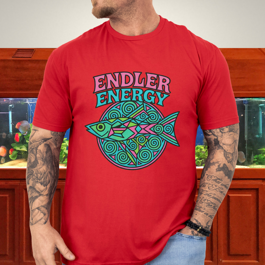 Neon Endler Mandala Tee – Geometric Fish Design