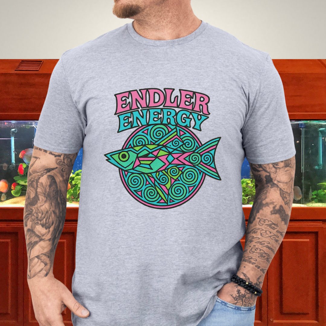 Neon Endler Mandala Tee – Geometric Fish Design