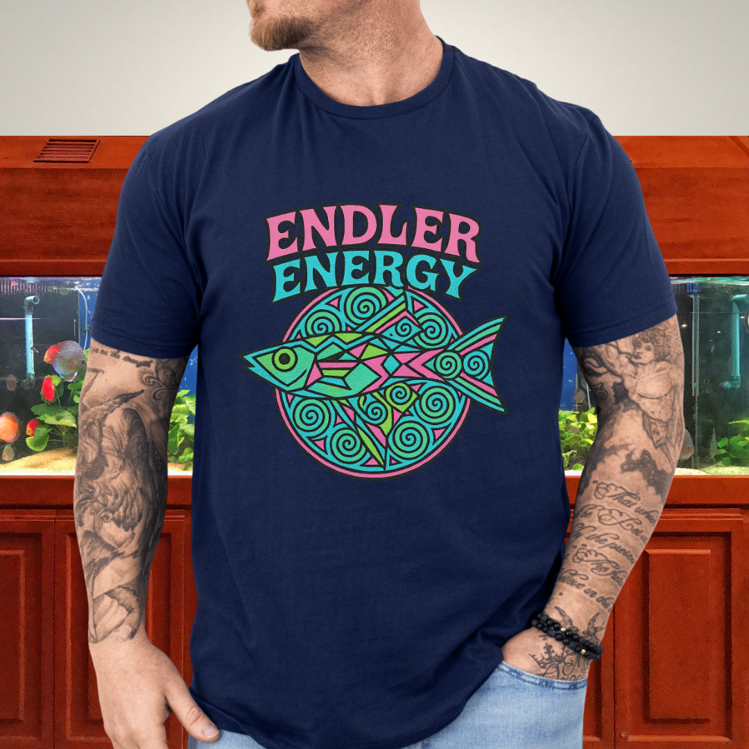 Neon Endler Mandala Tee – Geometric Fish Design
