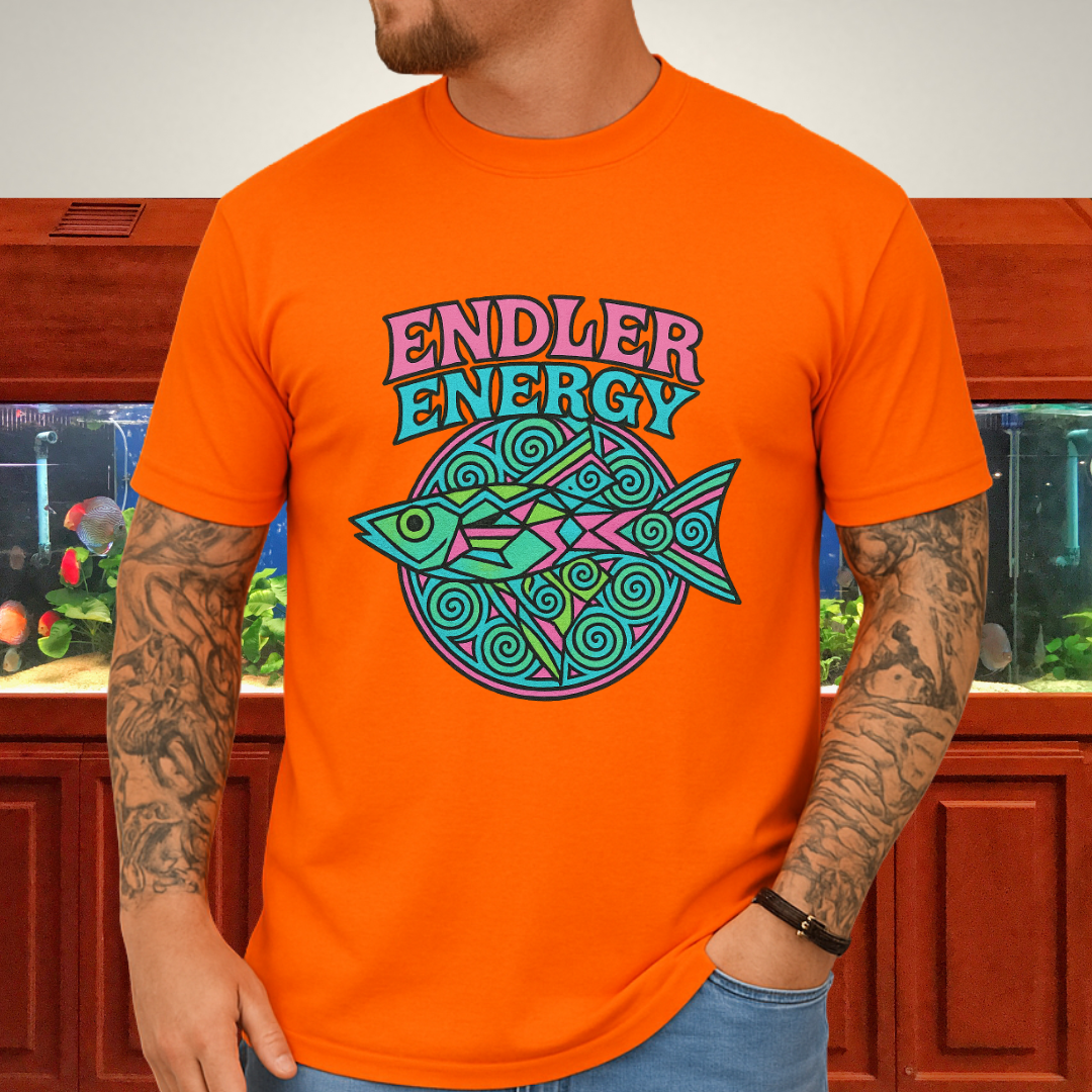 Neon Endler Mandala Tee – Geometric Fish Design