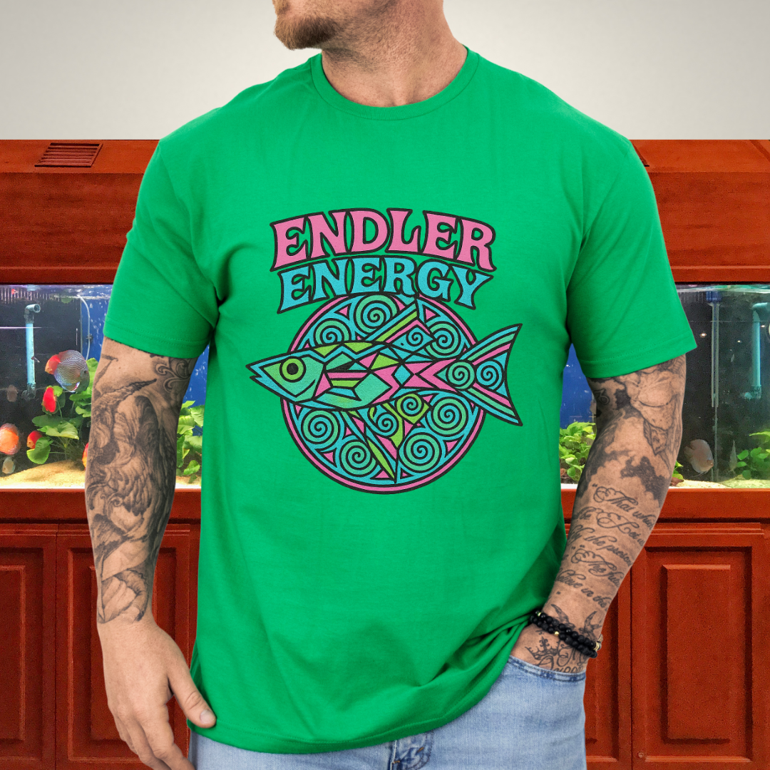 Neon Endler Mandala Tee – Geometric Fish Design