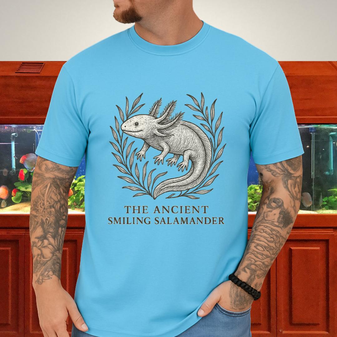Ancient Smiling Salamander Axolotl Etching T-Shirt