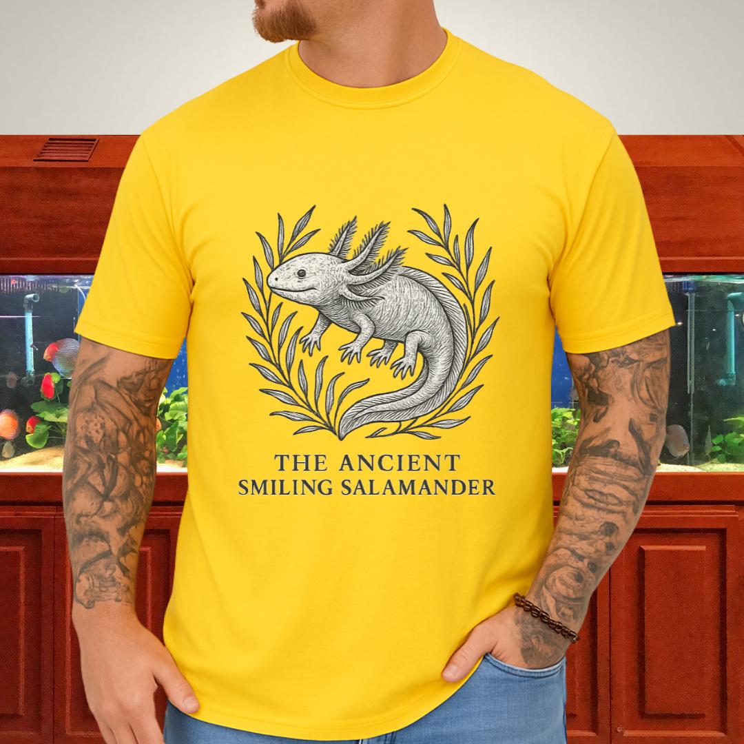 Ancient Smiling Salamander Axolotl Etching T-Shirt