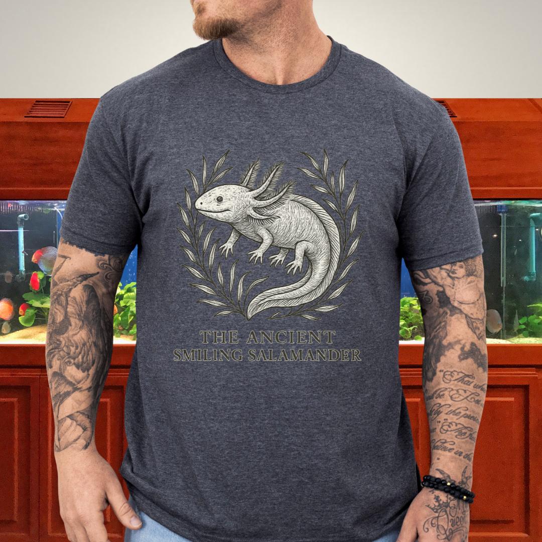 Ancient Smiling Salamander Axolotl Etching T-Shirt