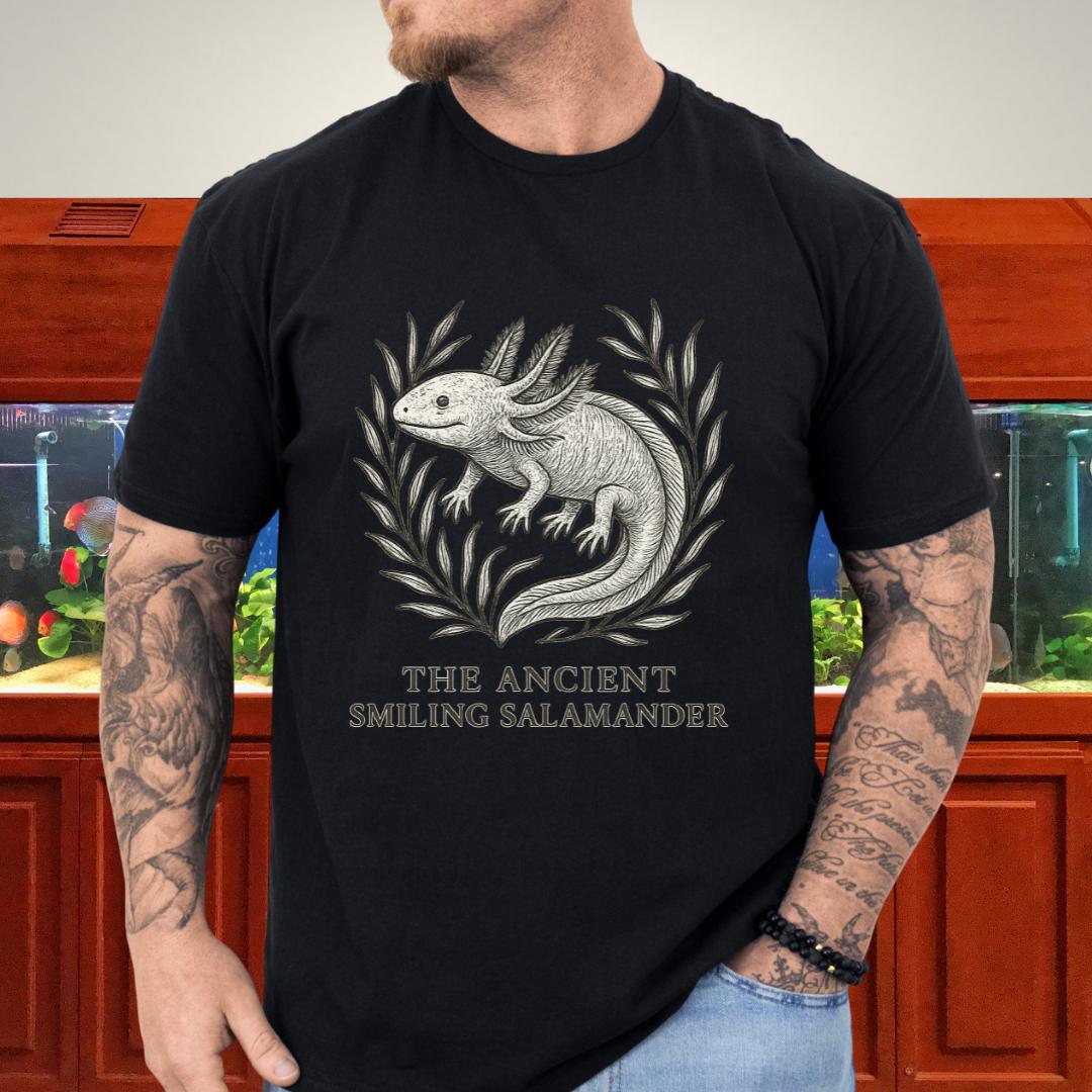 Ancient Smiling Salamander Axolotl Etching T-Shirt