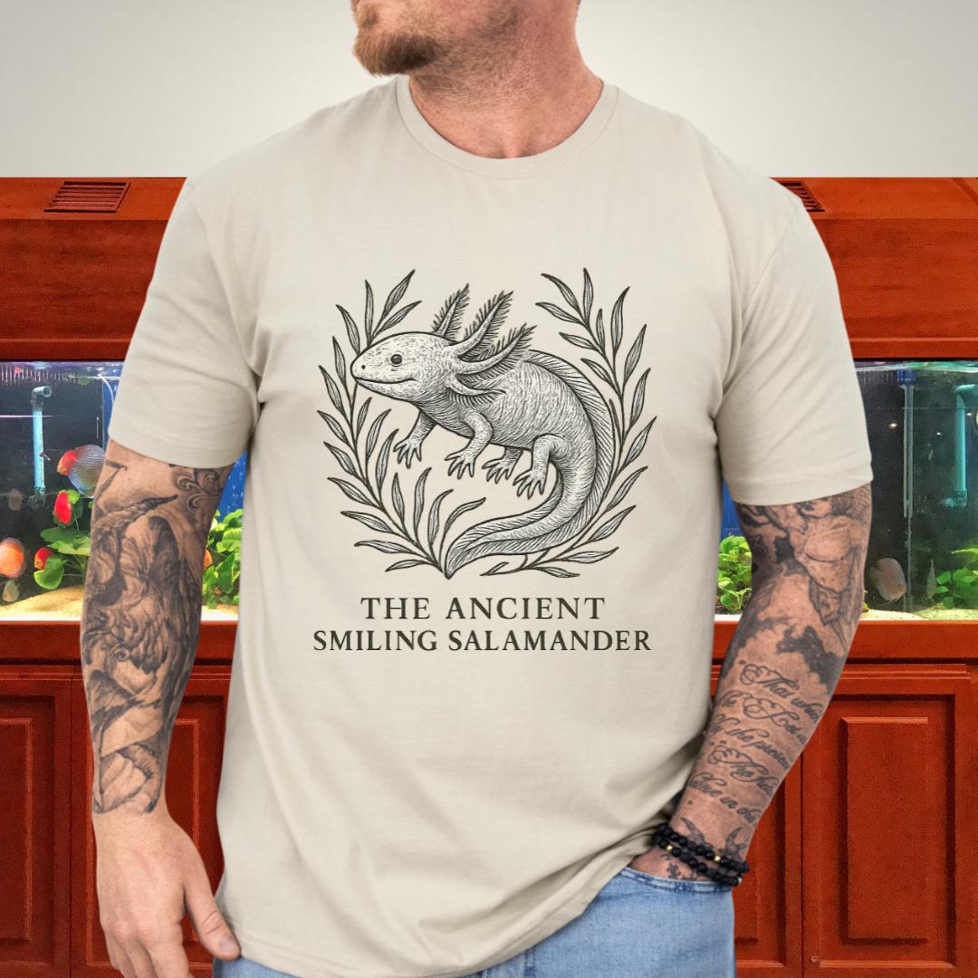 Ancient Smiling Salamander Axolotl Etching T-Shirt