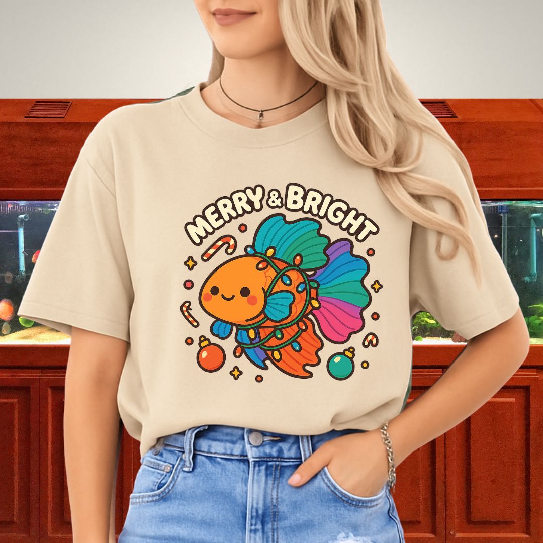 Kawaii Christmas Betta Fish Tee – Cute Holiday Lights & Candy Canes-T-Shirt-Fish & Friends Tees