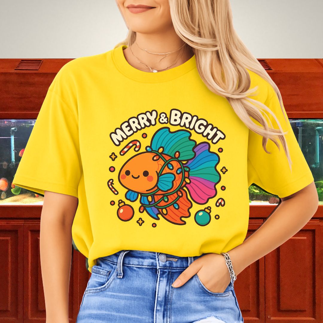 Kawaii Christmas Betta Fish Tee – Cute Holiday Lights & Candy Canes-T-Shirt-Fish & Friends Tees