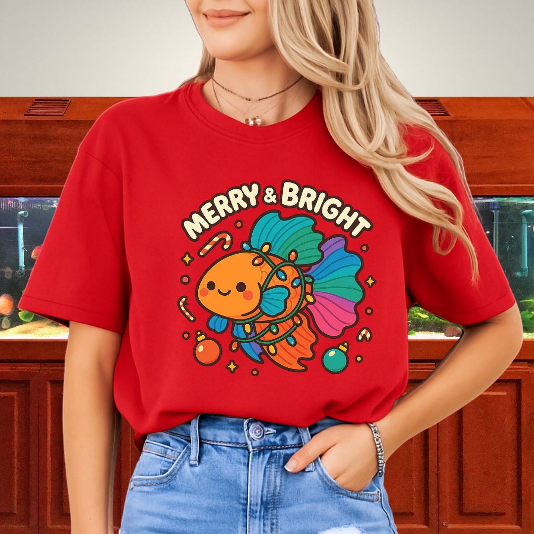 Kawaii Christmas Betta Fish Tee – Cute Holiday Lights & Candy Canes-T-Shirt-Fish & Friends Tees