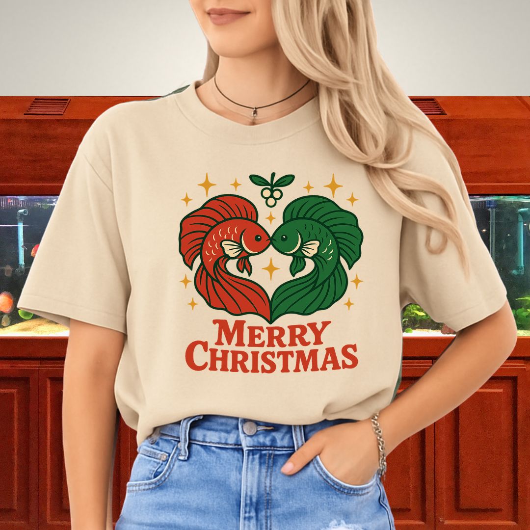 Christmas Betta Heart Tee – Festive Couples & Family Holiday Shirt-T-Shirt-Fish & Friends Tees