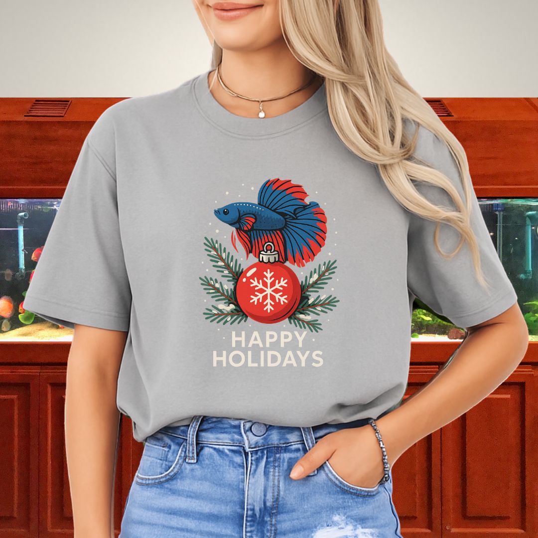Festive Ornament Betta Fish Tee – Holiday Pine & Snow Design-T-Shirt-Fish & Friends Tees