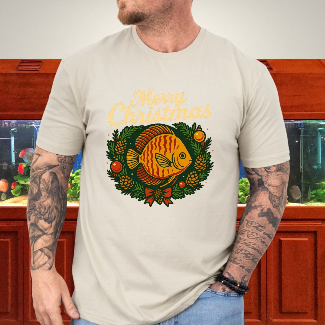 Retro Discus Christmas Wreath Tee – Vintage Holiday Design-T-Shirt-Fish & Friends Tees