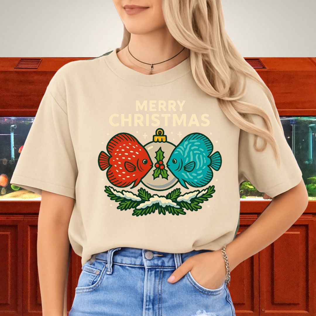 Festive Discus Ornament Tee – Red & Blue Holiday Design-T-Shirt-Fish & Friends Tees