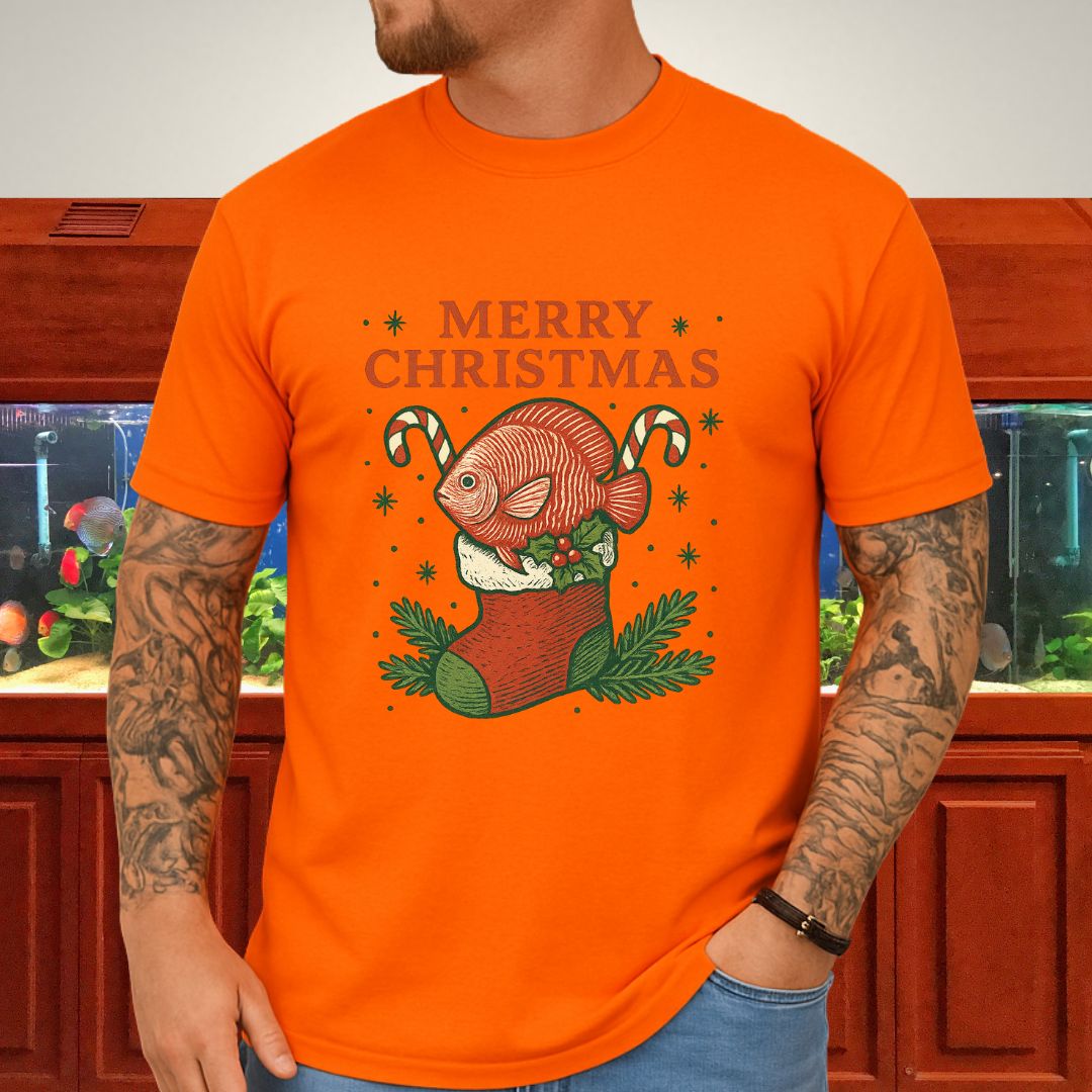 Christmas Stocking Discus Tee – Hand-Sketched Holiday Card Style-T-Shirt-Fish & Friends Tees