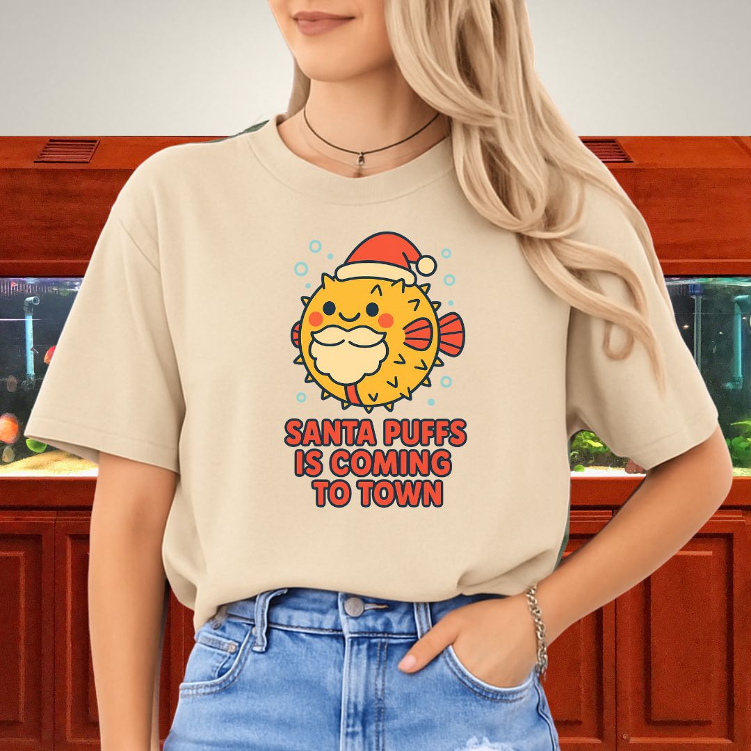 Santa Puffs Christmas Tee – Kawaii Pufferfish Holiday Shirt