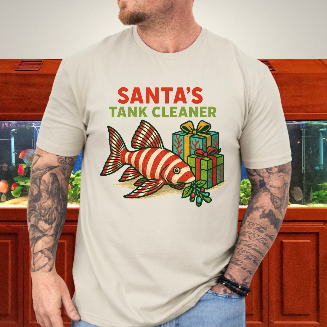 Santa’s Tank Cleaner Tee – Candy Cane Pleco Christmas Shirt-T-Shirt-Fish & Friends Tees