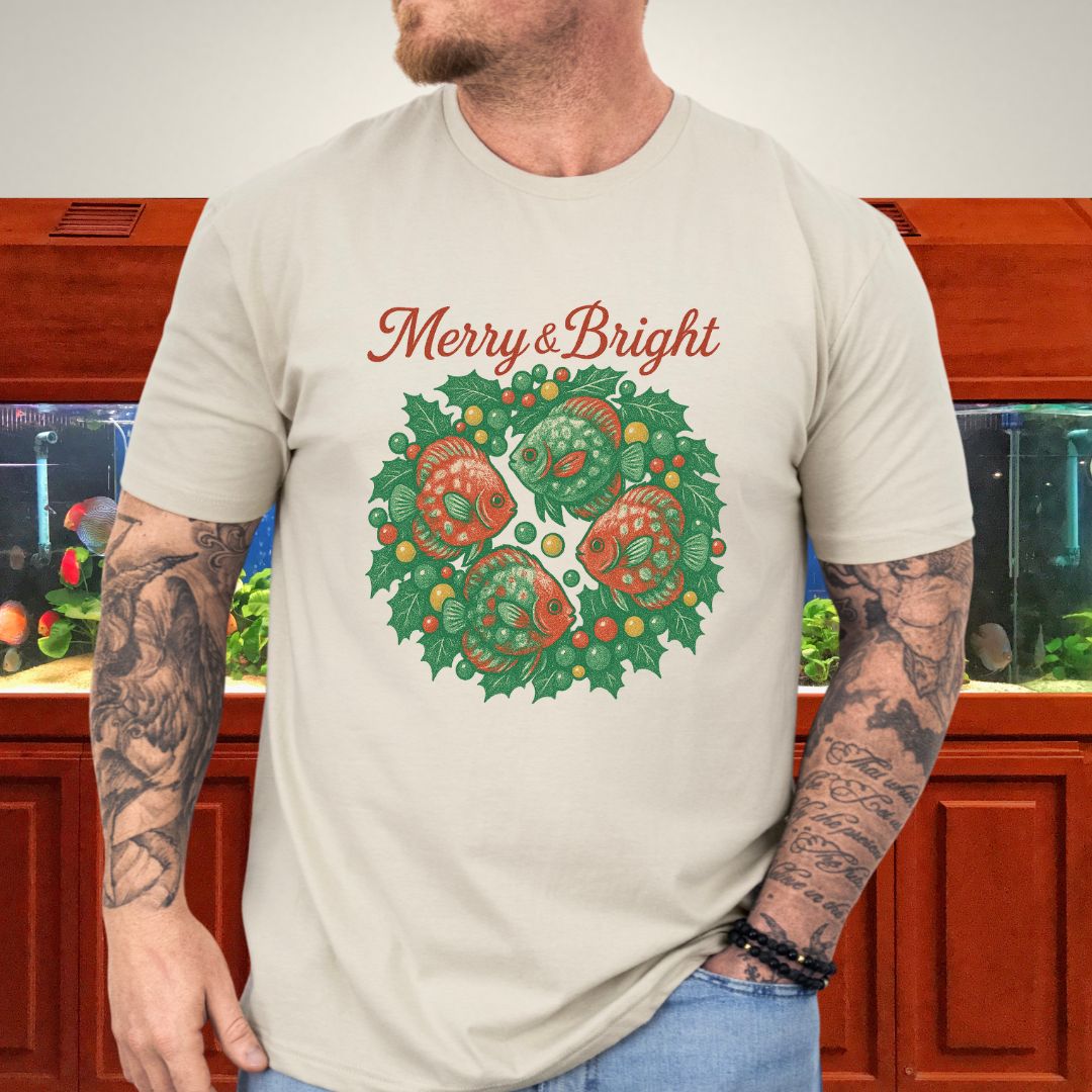 Merry & Bright Discus Wreath Tee – Elegant Holiday Aquarium Shirt-T-Shirt-Fish & Friends Tees