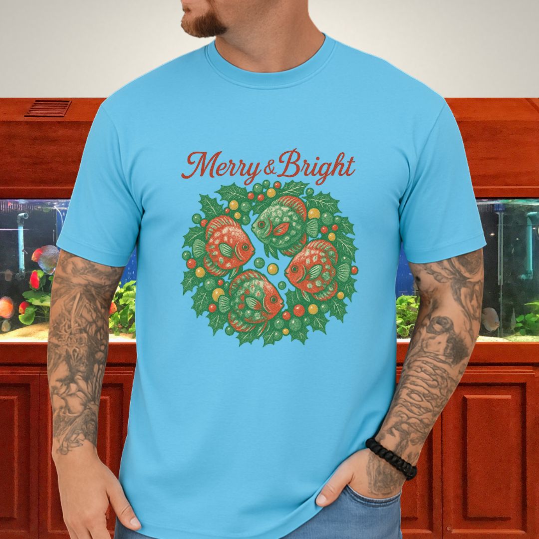 Merry & Bright Discus Wreath Tee – Elegant Holiday Aquarium Shirt-T-Shirt-Fish & Friends Tees