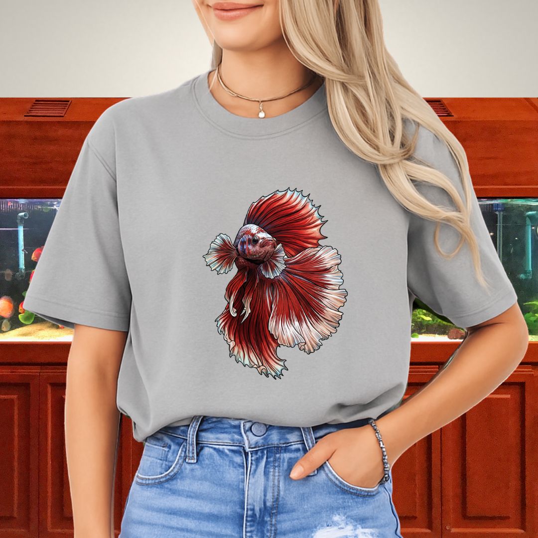 Vertical Red Marble Halfmoon Betta Tee-T-Shirt-Fish & Friends Tees