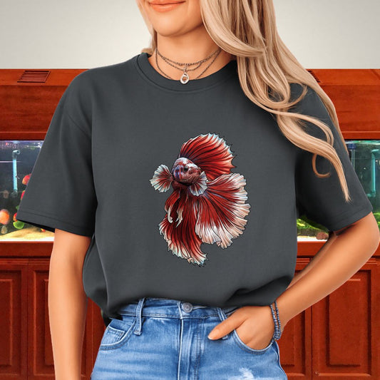 Vertical Red Marble Halfmoon Betta Tee-T-Shirt-Fish & Friends Tees