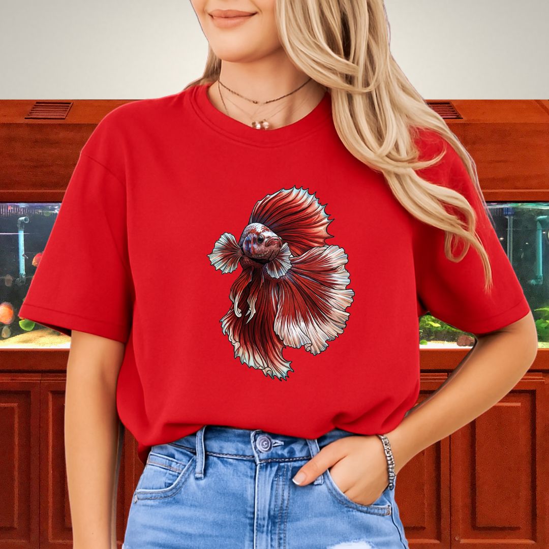 Vertical Red Marble Halfmoon Betta Tee-T-Shirt-Fish & Friends Tees