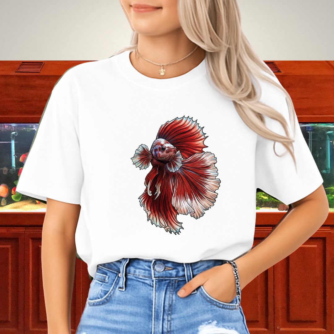 Vertical Red Marble Halfmoon Betta Tee-T-Shirt-Fish & Friends Tees