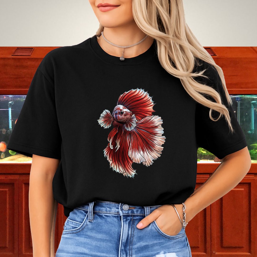 Vertical Red Marble Halfmoon Betta Tee-T-Shirt-Fish & Friends Tees