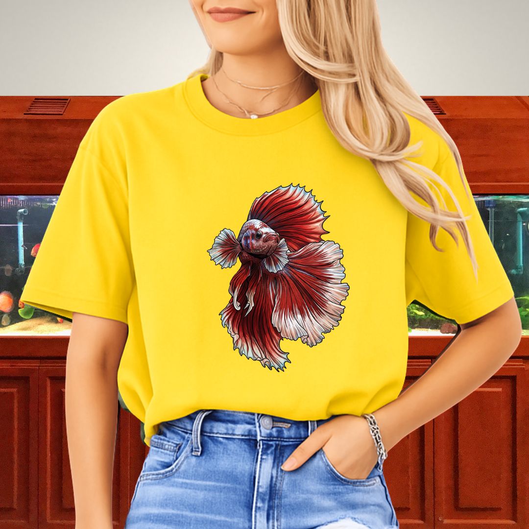 Vertical Red Marble Halfmoon Betta Tee-T-Shirt-Fish & Friends Tees