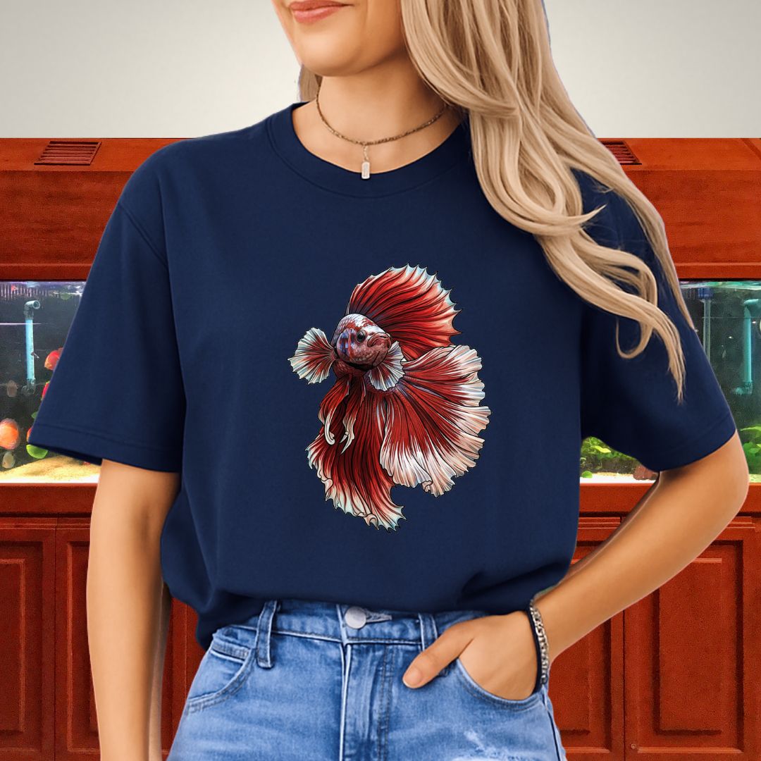 Vertical Red Marble Halfmoon Betta Tee-T-Shirt-Fish & Friends Tees