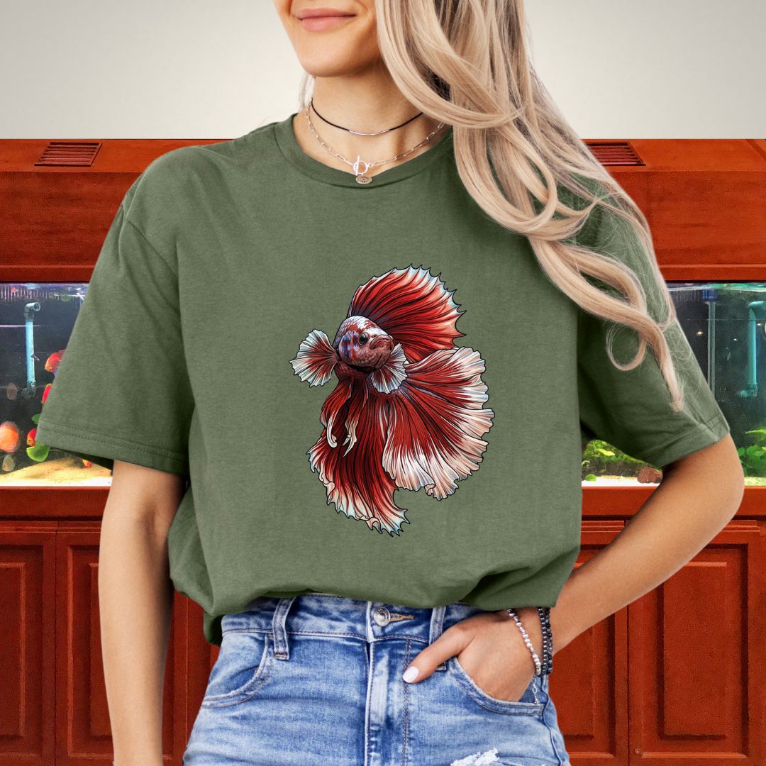 Vertical Red Marble Halfmoon Betta Tee-T-Shirt-Fish & Friends Tees