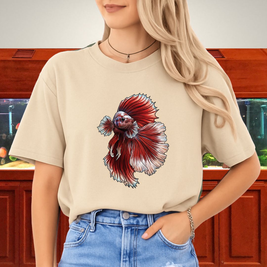 Vertical Red Marble Halfmoon Betta Tee-T-Shirt-Fish & Friends Tees