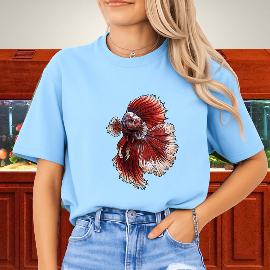 Vertical Red Marble Halfmoon Betta Tee-T-Shirt-Fish & Friends Tees