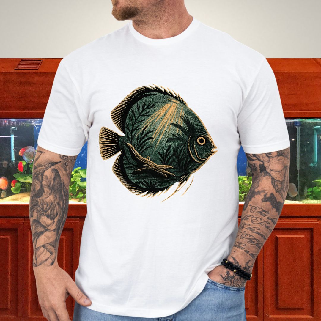 Tropical Surrealism: Heckel Discus with Amazon Scene Tee-T-Shirt-Fish & Friends Tees