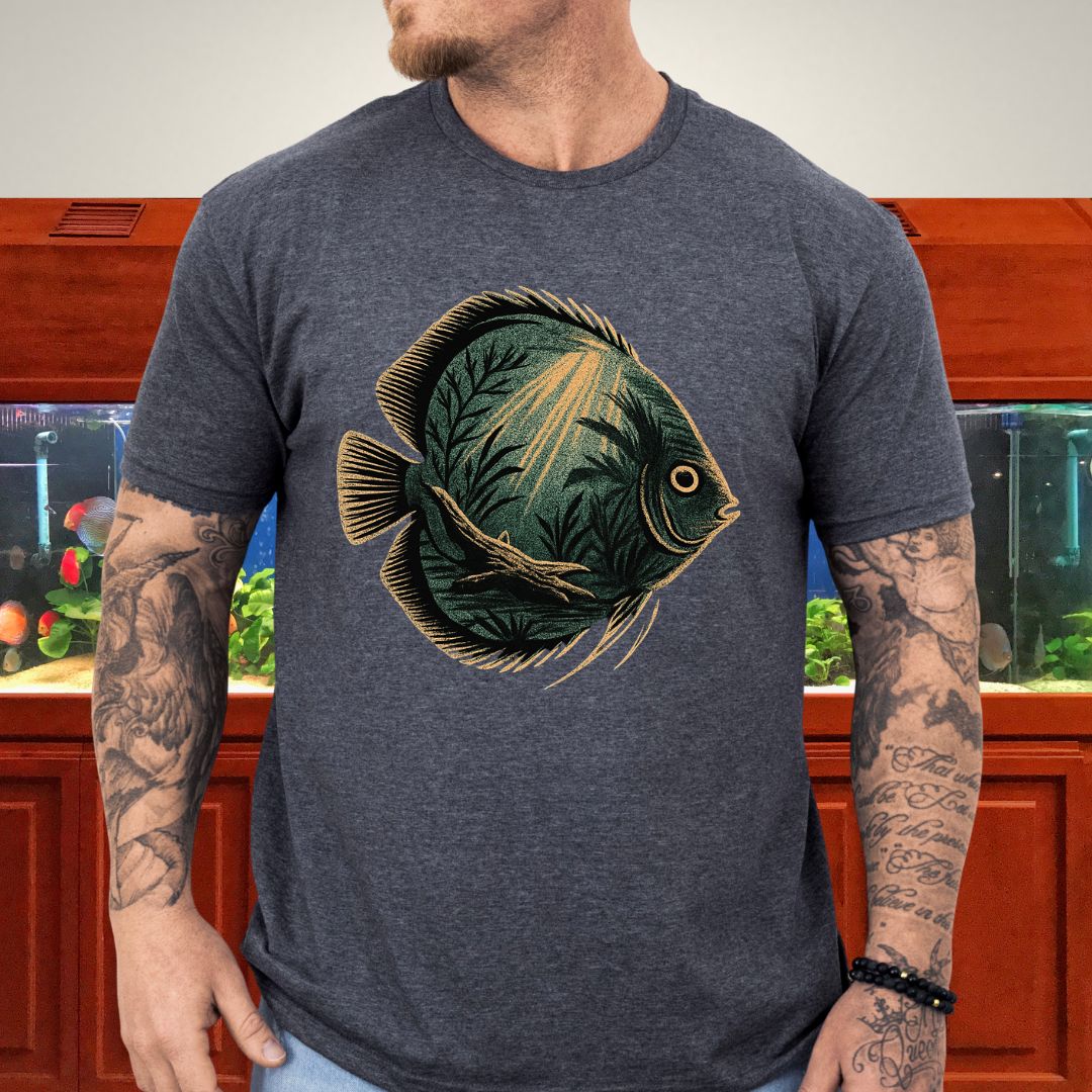 Tropical Surrealism: Heckel Discus with Amazon Scene Tee-T-Shirt-Fish & Friends Tees
