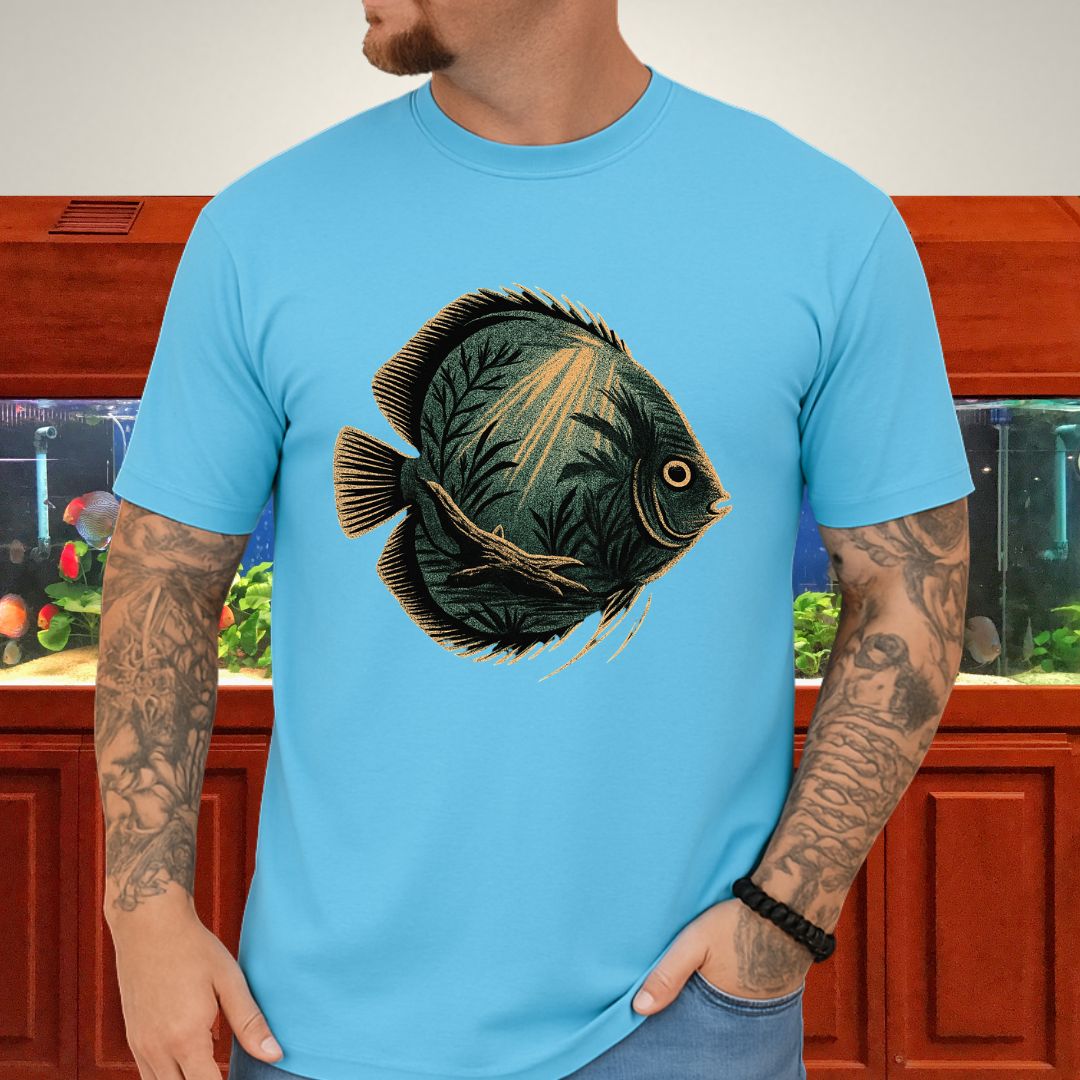 Tropical Surrealism: Heckel Discus with Amazon Scene Tee-T-Shirt-Fish & Friends Tees