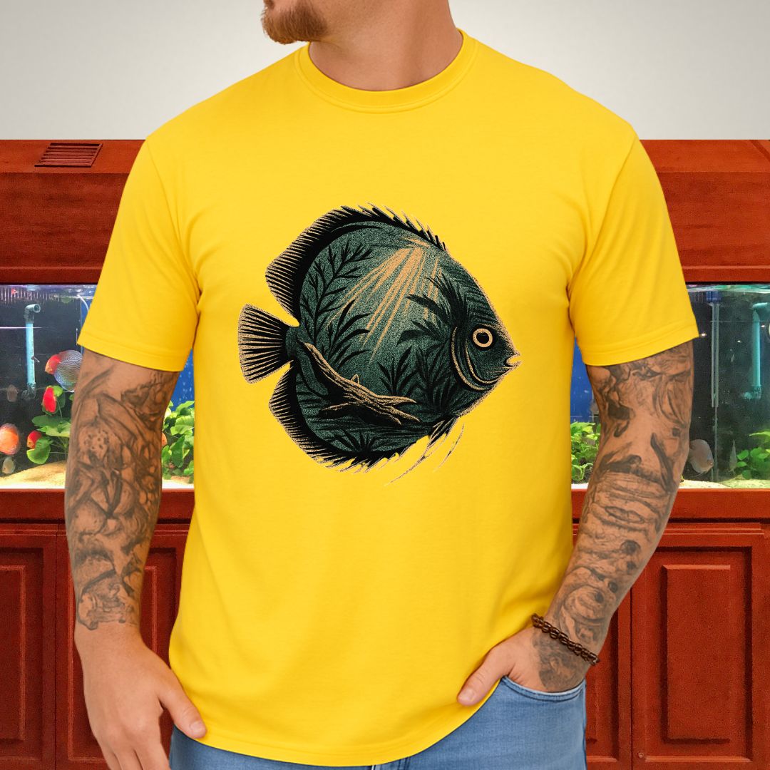 Tropical Surrealism: Heckel Discus with Amazon Scene Tee-T-Shirt-Fish & Friends Tees