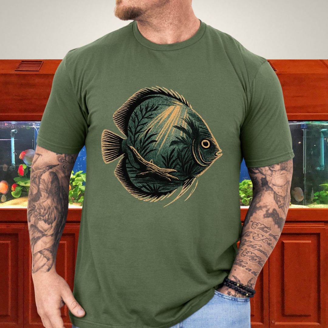 Tropical Surrealism: Heckel Discus with Amazon Scene Tee-T-Shirt-Fish & Friends Tees