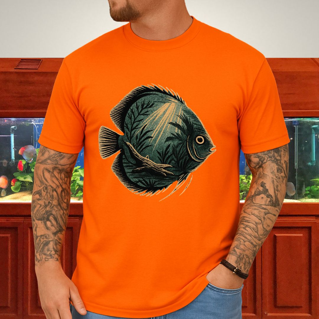Tropical Surrealism: Heckel Discus with Amazon Scene Tee-T-Shirt-Fish & Friends Tees