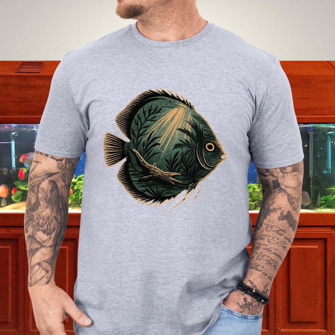 Tropical Surrealism: Heckel Discus with Amazon Scene Tee-T-Shirt-Fish & Friends Tees