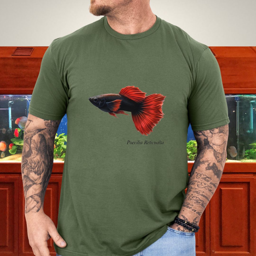 Poecilia Reticulata Half-Black Red Guppy Tee
