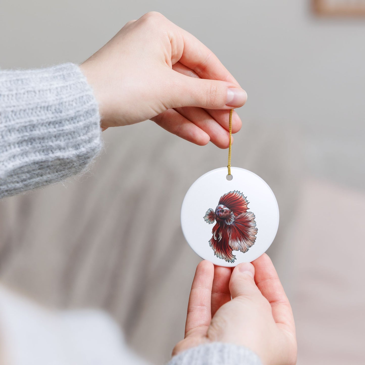 Red Marble Halfmoon Betta Ornament