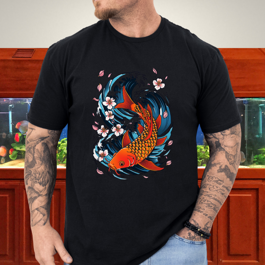 Koi Wave Graphic Tee – Tattoo Style Aquatic Shirt