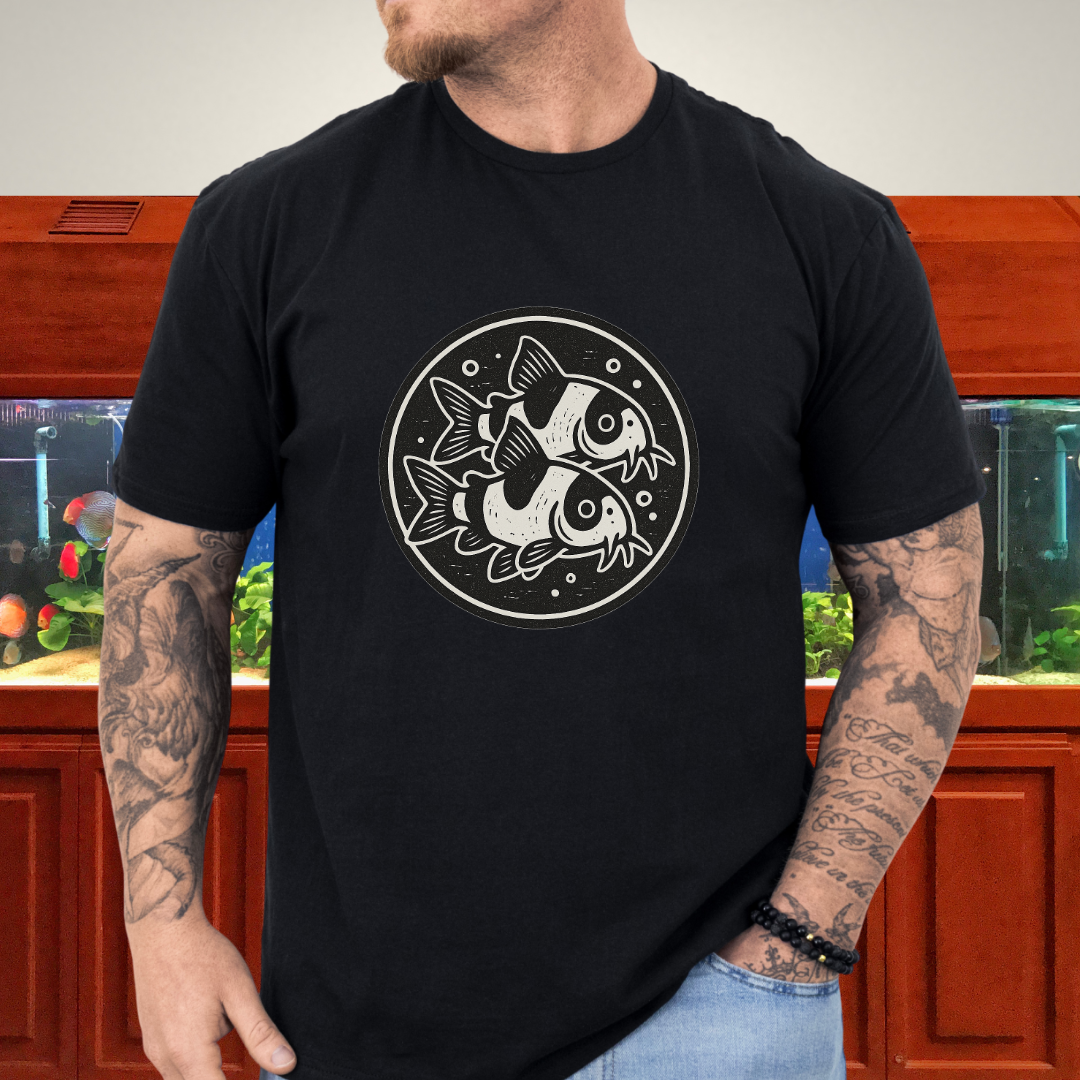 Double the Charm Tee – Panda Corydoras Retro Woodcut